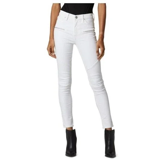 Hudson Jeans White Barbara Super Skinny Ankle Moto Retail $245
